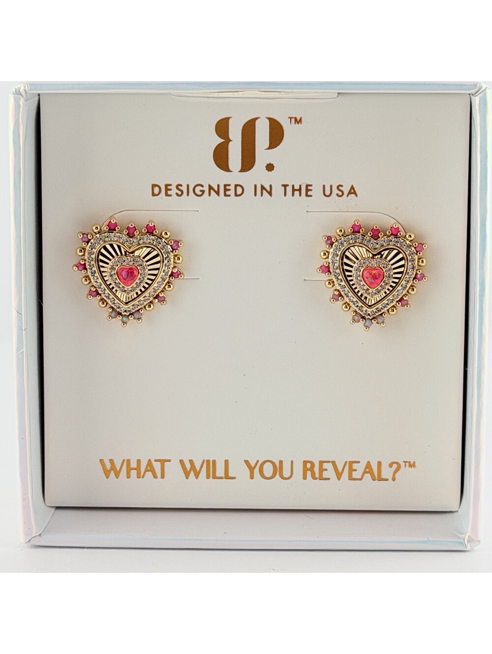 Bomb Party October 2026 Earrings "Angelic Hearts" Pink Fire Opal on Yellow Gold